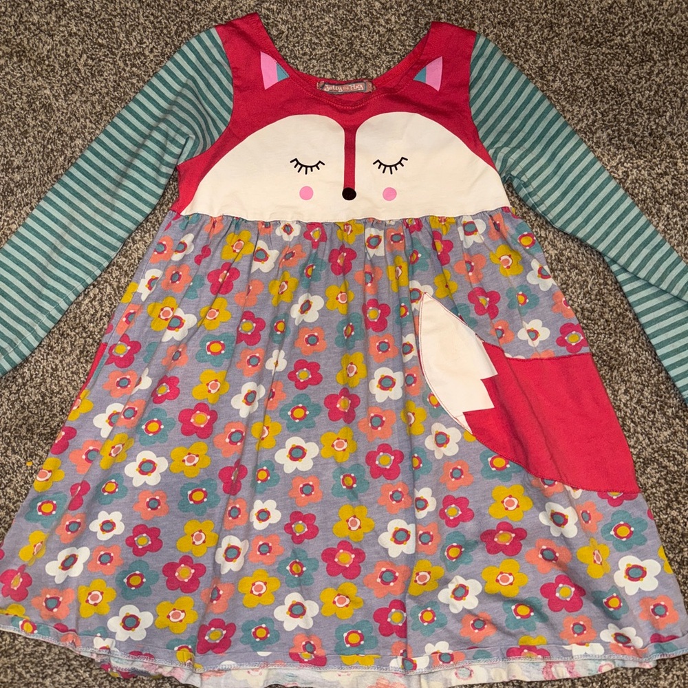 Jelly The Pug Red Fox Dress with Floral Skirt